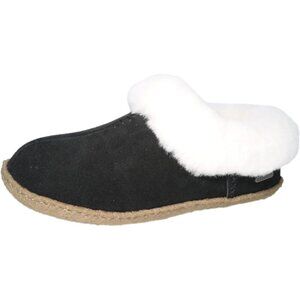 Women's Black White Fuzzy Leather Collar Wool Lining Warm Slipper Boot Shoes
